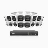 H800 - Zestaw do Monitoringu PoE 16 Kamery (10 Tubowa & 6 Kopułkowa) 4K z 16-Kanałowy Rejestratorem NVR, Noktowizor kolorowy i IR, 1/2.4" progresywny sensor CMOS, Identyfikacji osób lub pojazdów, Wbudowany mikrofon, IP67, Obsługuje RTSP i ONVIF